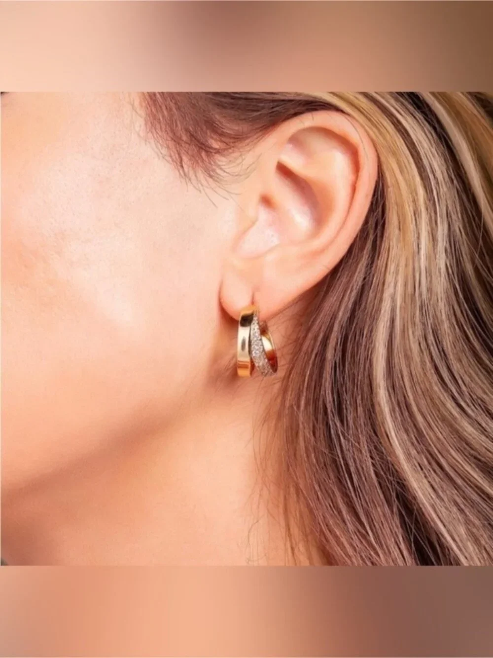 18k Gold Plated Double Cuff Cubic Zirconia Earrings - Picture 1 of 4